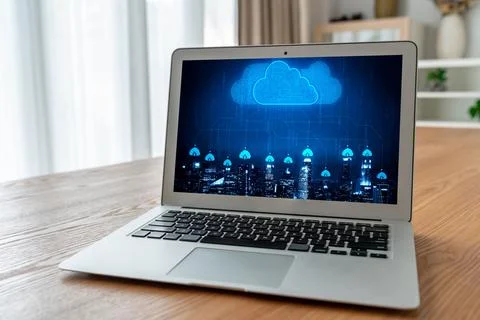 Cloud computing software for modish remote work Stock Photos