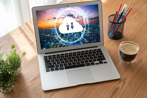 Cloud computing software for modish remote work Foto stock