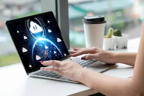 Cloud computing software for modish remote work Foto stock