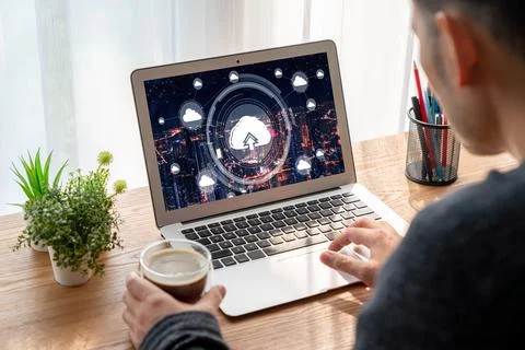 Cloud computing software for modish remote work Foto stock