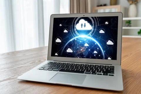 Cloud computing software for modish remote work Foto stock