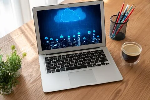 Cloud computing software for modish remote work Foto stock
