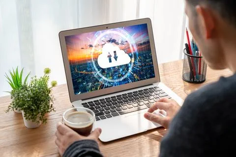 Cloud computing software for modish remote work 库存照片