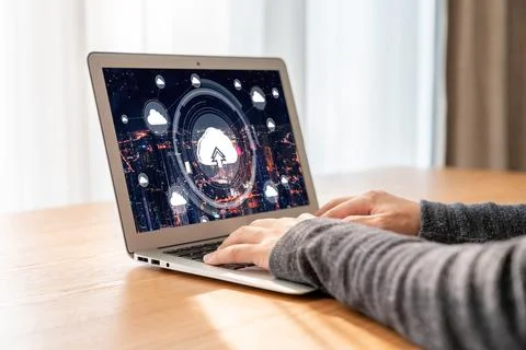 Cloud computing software for modish remote work 库存照片