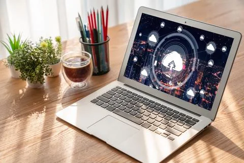 Cloud computing software for modish remote work Foto stock