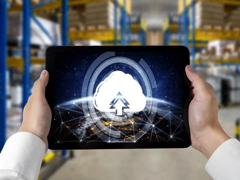 Cloud computing software for modish remote work Stock Photos