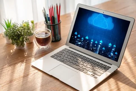 Cloud computing software for modish remote work Foto stock