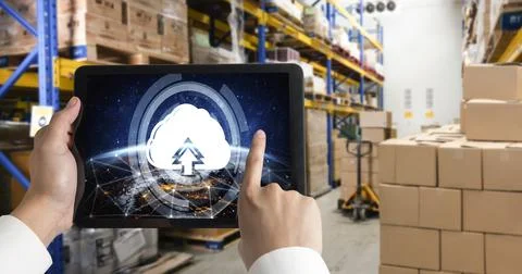 Cloud computing software for modish remote work Stock Photos