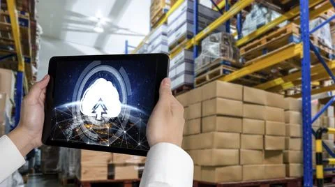 Cloud computing software for modish remote work Stock Photos