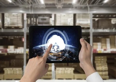 Cloud computing software for modish remote work Foto stock