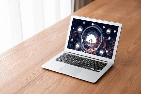 Cloud computing software for modish remote work Stock Photos