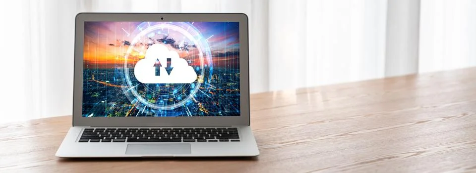 Cloud computing software for modish remote work Stock Photos