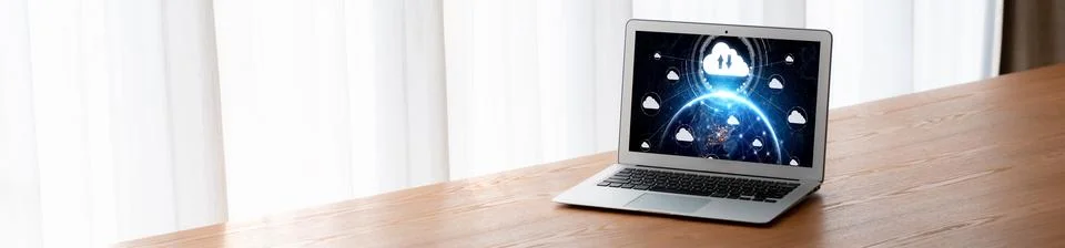 Cloud computing software for modish remote work Stock Photos