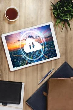 Cloud computing software for modish remote work Stock Photos