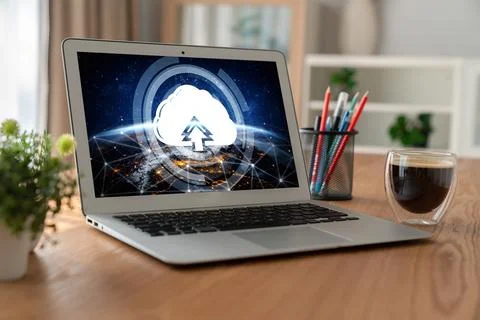 Cloud computing software for modish remote work Stock Photos