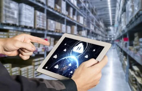 Cloud computing software for modish remote work Stock Photos