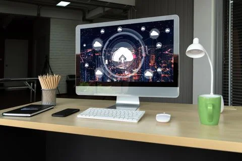 Cloud computing software for modish remote work Stock Photos