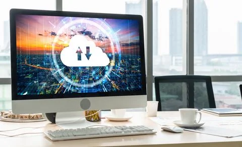 Cloud computing software for modish remote work Stock-Fotos