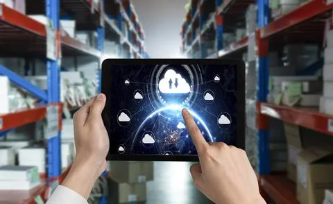 Cloud computing software for modish remote work Stock Photos