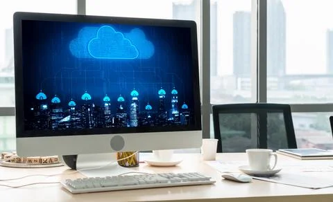 Cloud computing software for modish remote work Stock-Fotos