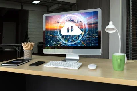 Cloud computing software for modish remote work Stock-Fotos