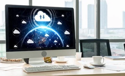 Cloud computing software for modish remote work 스톡 사진