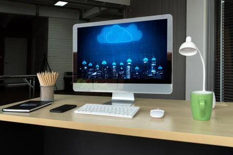 Cloud computing software for modish remote work Foto stock