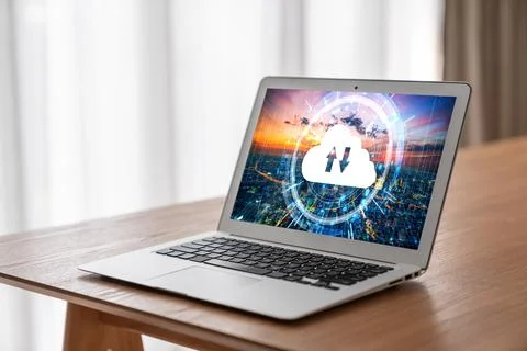 Cloud computing software for modish remote work Stock Photos