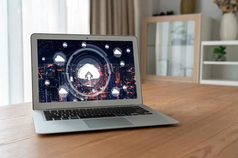 Cloud computing software for modish remote work Stock Photos