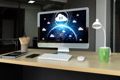 Cloud computing software for modish remote work Stock Photos