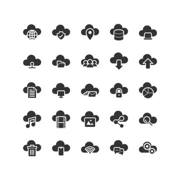 Cloud Computing solid icon set. Vector and Illustration. Stock Illustration
