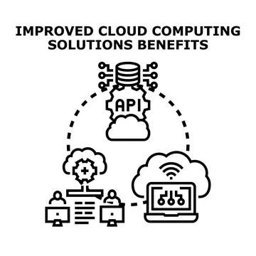 Cloud computing solutions benefits improving business performance Stock Illustration