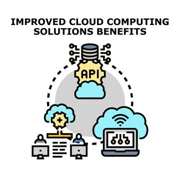 Cloud computing solutions benefits improving business performance Stock Illustration