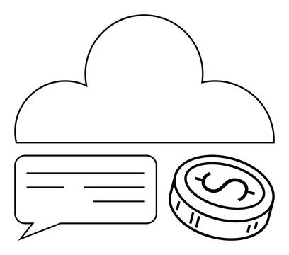 Cloud computing, speech bubble with text lines, and a coin with a dollar si.. Stock Illustration