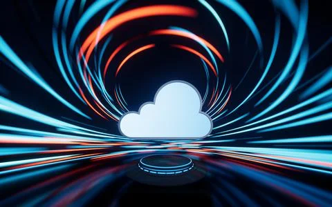 Cloud computing with spin lines effect background, 3d rendering. Stock Illustration