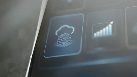 Cloud computing stack on selected dark tile Stock Footage 345491952