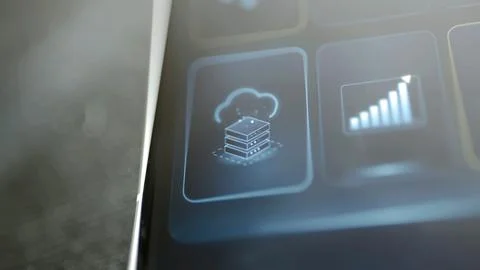Cloud computing stack on selected dark tile Stockfoto's