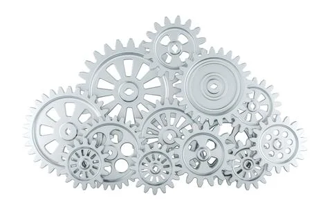 Cloud Computing from steel cogwheels, 3D rendering Stock Illustration