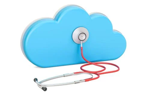 Cloud computing with stethoscope, 3D rendering Illustrazione stock