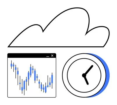 Cloud computing with stock market graph and time management concept Stock Illustration