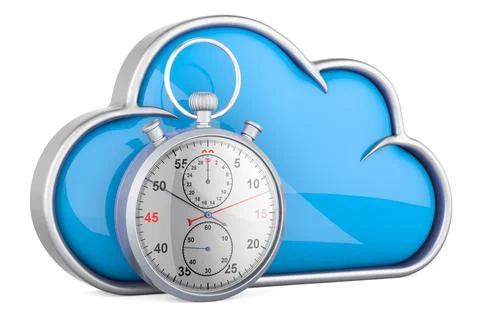 Cloud computing with stopwatch, 3D rendering Stock Illustration