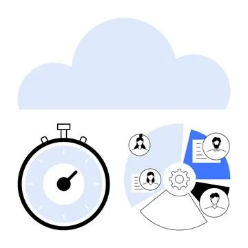 Cloud Computing with Stopwatch and Data Analytics Elements Stock Illustration