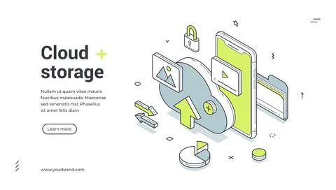 Cloud computing storage backup technology isometric web banner design templat Stock Illustration