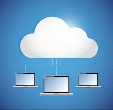 Cloud computing storage connected to laptop. Illustrazione stock