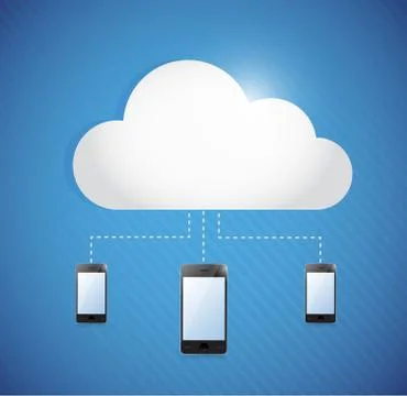 Cloud computing storage connected to phones. Illustrazione stock
