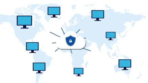 Cloud computing storage server connecting multiple computers in the world  Video stock 241836023