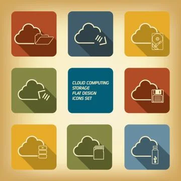 Cloud computing storage web icons set Stock Illustration