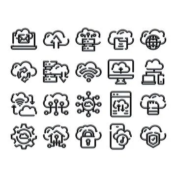 Cloud computing storing and transferring digital data icons イラスト素材