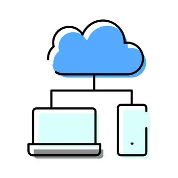Cloud computing storing data on laptop and smartphone Stock-Illustration
