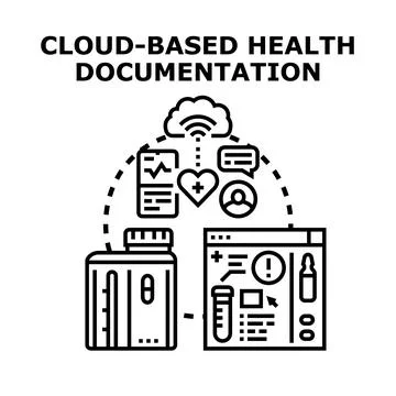 Cloud computing storing health documentation medical records Stock Illustration